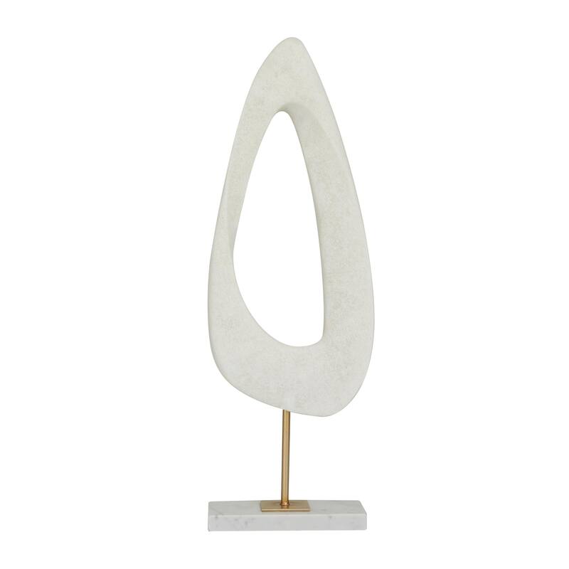 White Polystone Cut-Out Abstract Decorative Sculpture with Marble Stand