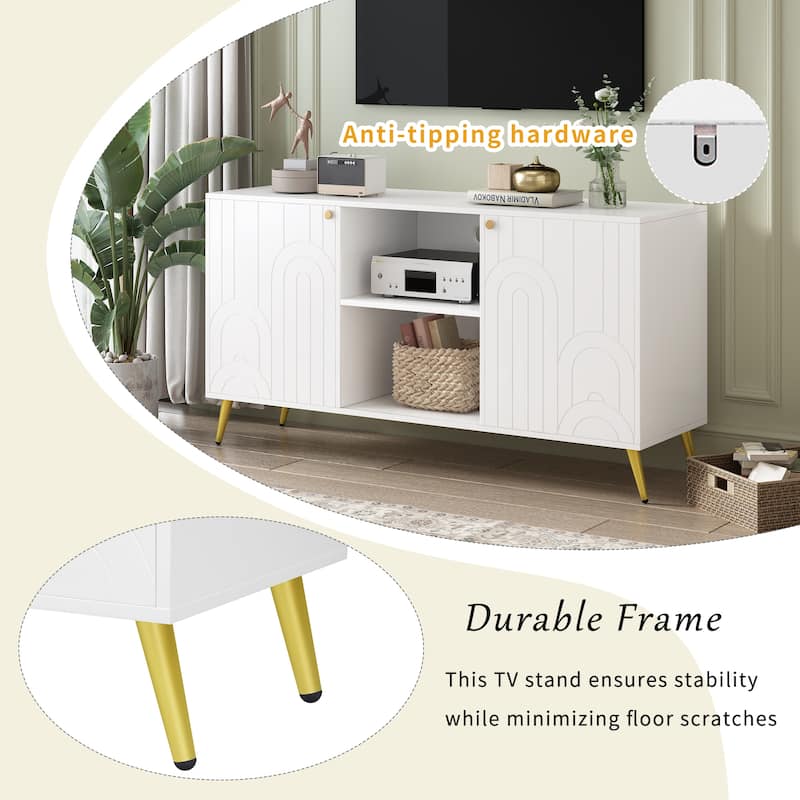 53.1" TV Stand with Gold Metal Legs and Open Shelves