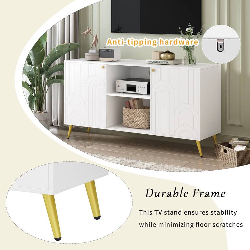Roomfitters Modern TV Stand for up to 55 Inch TV, Media Console with Adjustable Shelf, Metal Legs and Handles