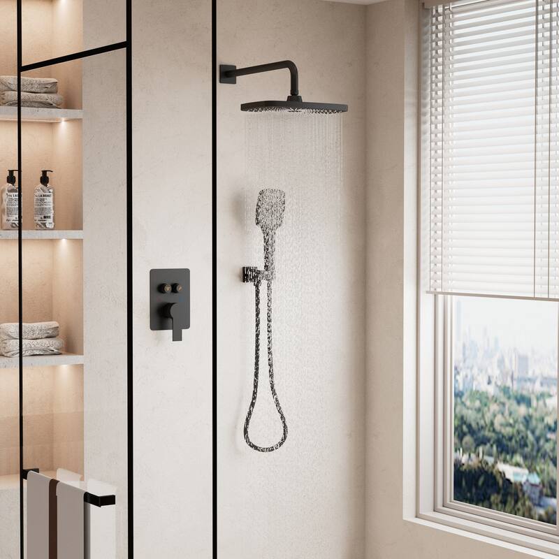 Pressure Balanced 4-Spray 12 in. x 8 in. Dual Shower Head Wall Mount Fixed and Handheld Shower Head 2.5 GPM