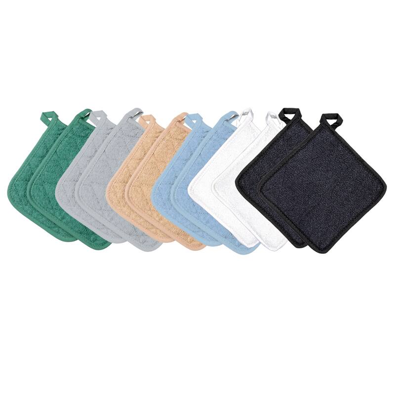 Arkwright Home 7x7 Solid Color Cotton Terry Pot Holders - Pack of 12