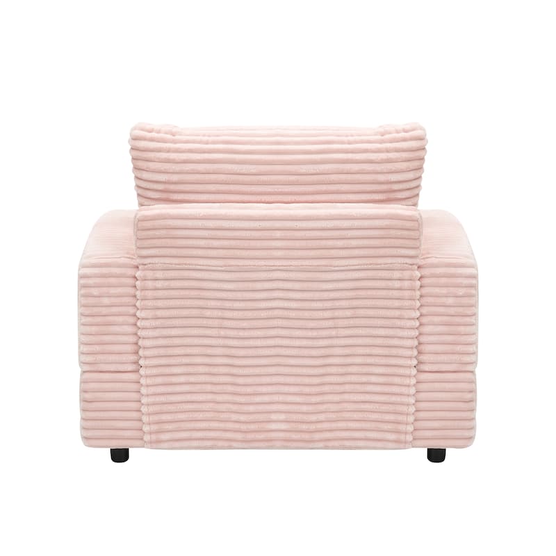 39-inch Pink Corduroy 1-Seater Spring Upholstered Armchair and Ottoman Set with Cup Holder