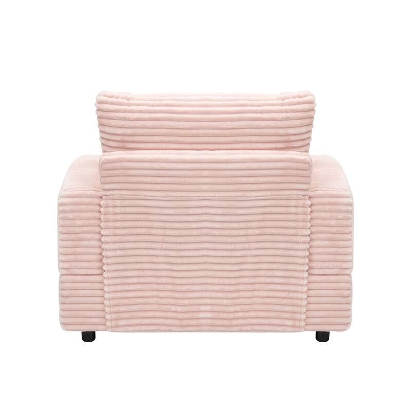 Corduroy Armchair Ottoman Set with Cup Holder, Spring Cushion and 2 Throw Pillows