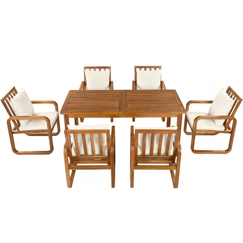 7-Piece Acacia Wood Outdoor Dining Set with Water-Resistant Cushions by Leisure Zone