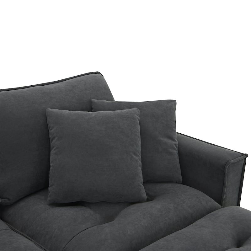 100" L-Shaped Convertible 4 Seater Sectional Sofa with Removable Ottoman and Matching Pillows, Suede Velvet Upholstery