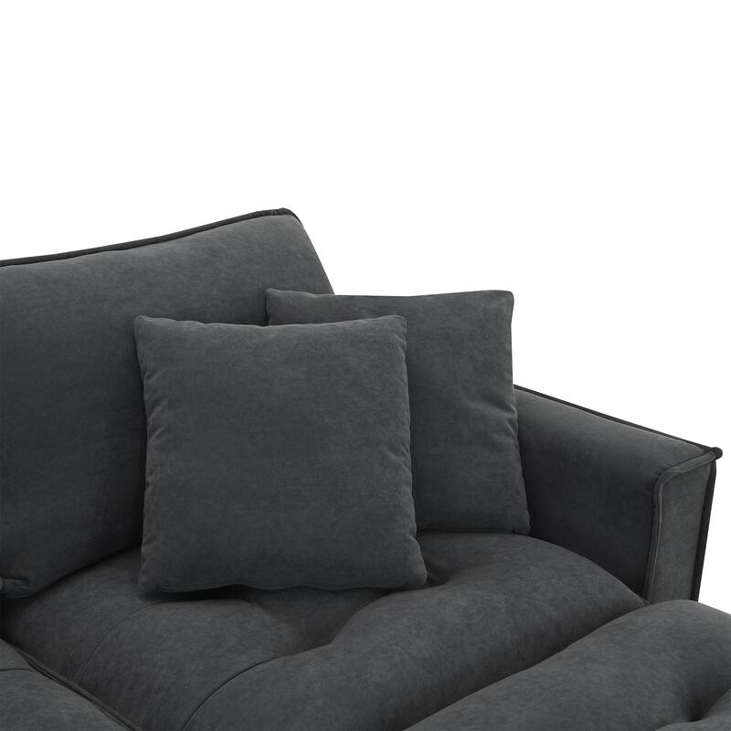 Grey 100" L-Shaped Convertible 4-Seat Sofa with Matching Pillows