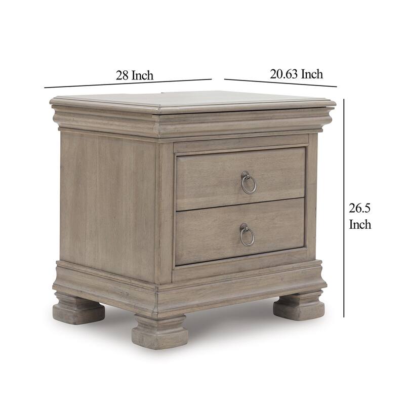 Orny Nightstand, 3 Drawer, 28 Inch, Light Gray Solid Hardwood Finish
