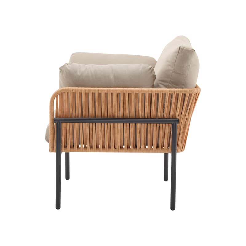 Christopher Knight Home - PureNest 36" Beige and Light Wood-Tone Rope Iron Lounge Chair with Cushions