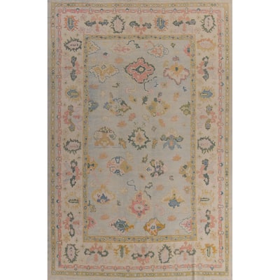 Hand Knotted Oriental 100% Wool Carpet Transitional All-Over Beige & Ivories Oushak Area Rug - 13' 2'' X 9' 5''