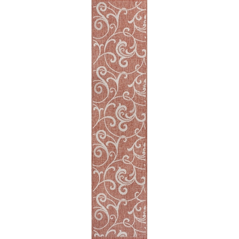 JONATHAN Y Isla Traditional Classic All-Over Scroll Green/Cream Indoor/Outdoor Area Rug - 2 X 8 - Salmon/Cream