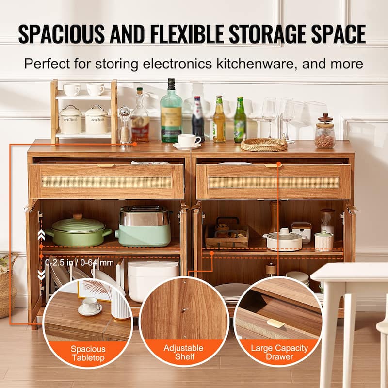 Buffet Cabinet, Rattan Cabinet with Storage 90inch, Storage Cabinet with 6 Magnetic Doors and Adjustable Shelves Set of 3, Side
