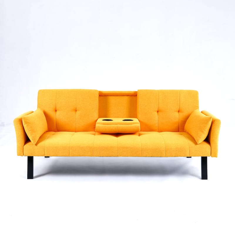 70-inch multi-functional cotton and linen sofa bed: foldable + cup holder + side storage