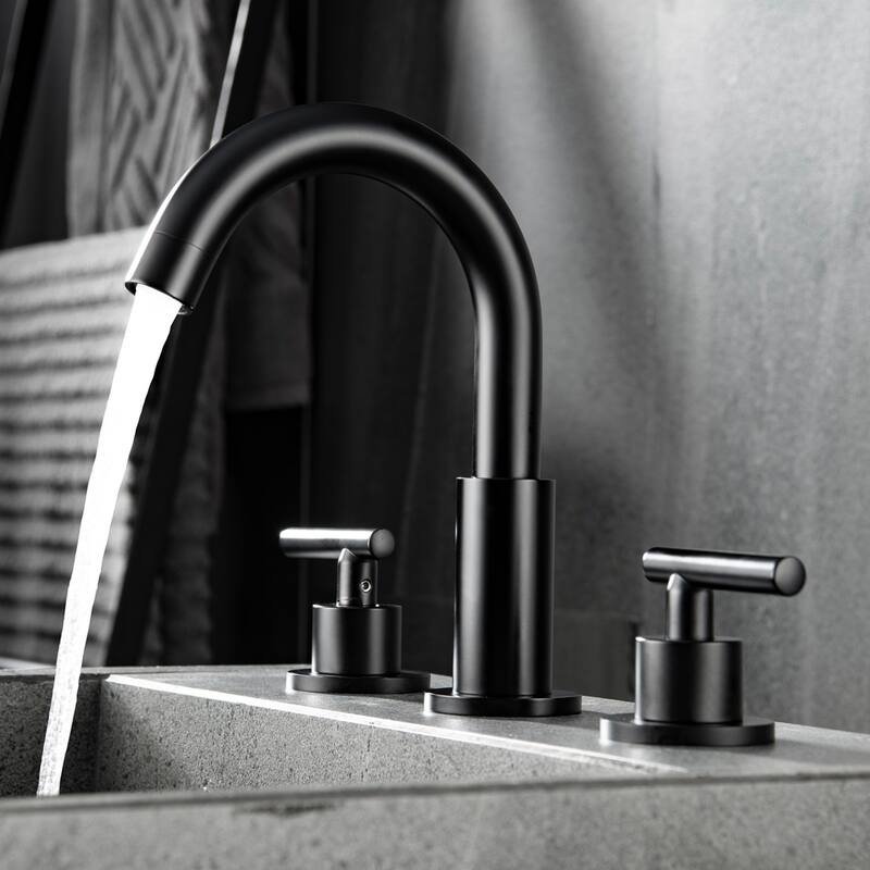 Modland Widespread 3-Hole Bathroom Faucet, 500K Cycle Ceramic Cartridge, 360 Swivel Spout & CEC Certified (Black/Gold/Nickel)