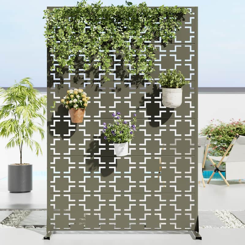 Dovelina 6ft.Outdoor Freestanding Metal Privacy Screen Decorative Garden Fence - 72"x47" - Grey