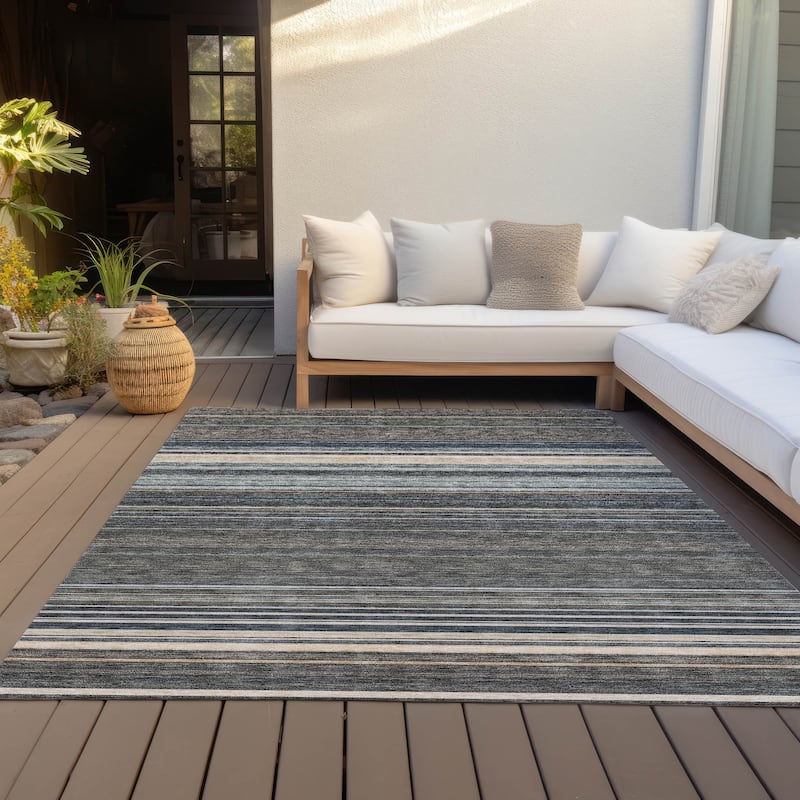 Machine Washable Indoor/ Outdoor Ombre Stripes Chantille Rug