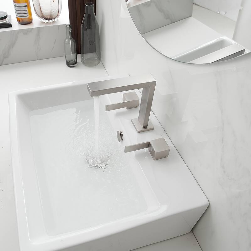 8 in. Widespread Bathroom Faucet Two Handle 3 Holes High-Arc Spout With Drain Assembly