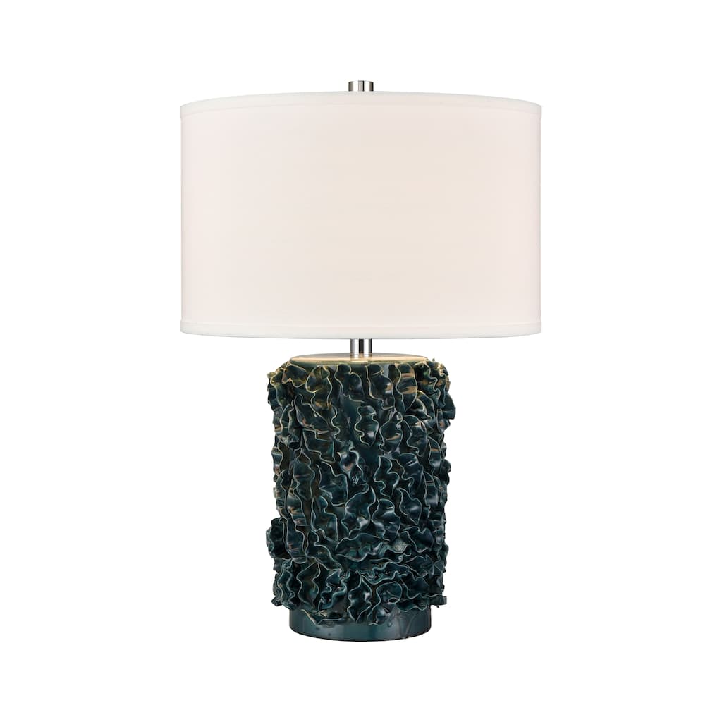 Elk Home Larkin Green Glazed With White Linen Drum Shade Table Lamp