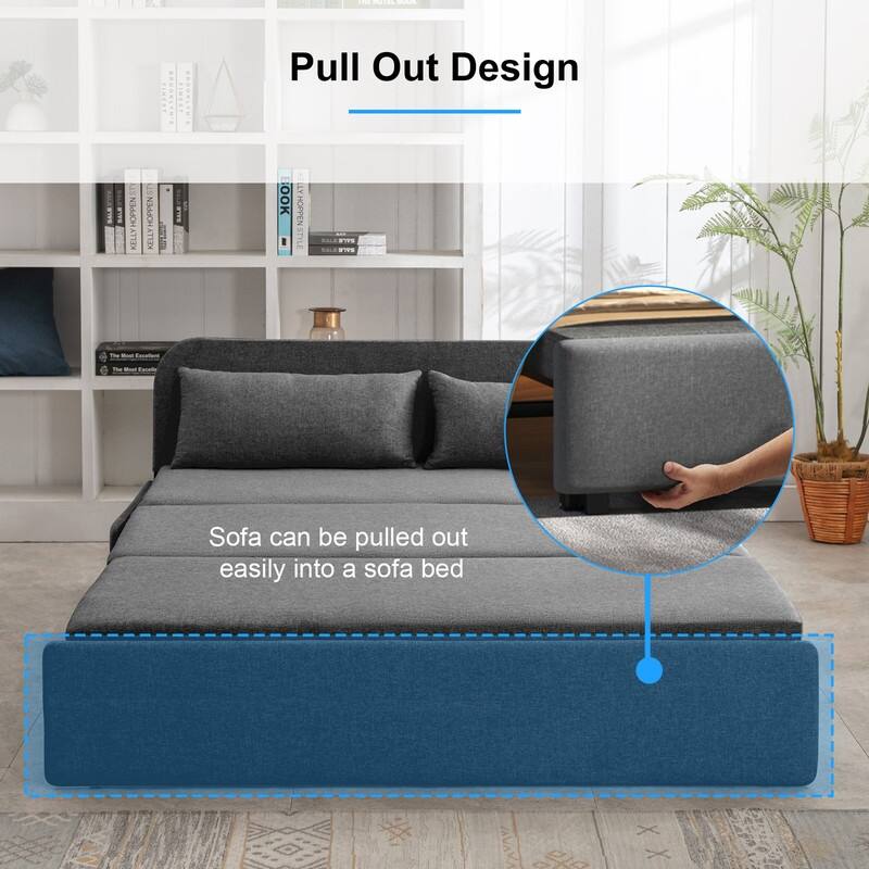 Mixoy Linen 2-in-1 Convertible Sofa Bed,Twin/Queen Pull Out Sleeper Sofa with Mattress,Cushions
