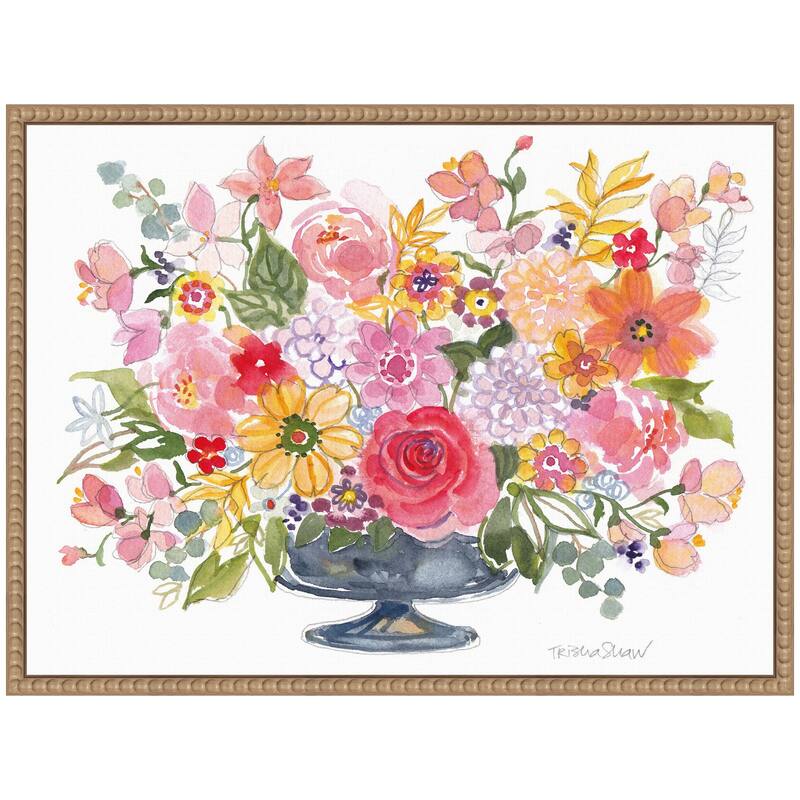 Kate and Laurel Sylvie Bright Floral Juicy Arrangement With Pencil Framed Canvas by Patricia Shaw
