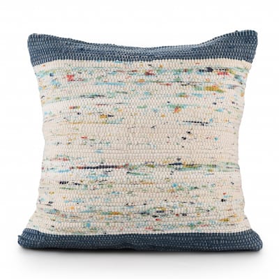 HomeRoots 20" X 20" Blue And Off-White 100% Cotton Abstract Zippered Pillow