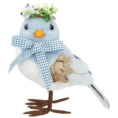 Plush Bluebird with Gingham Bow Easter Figurine - 7.25"