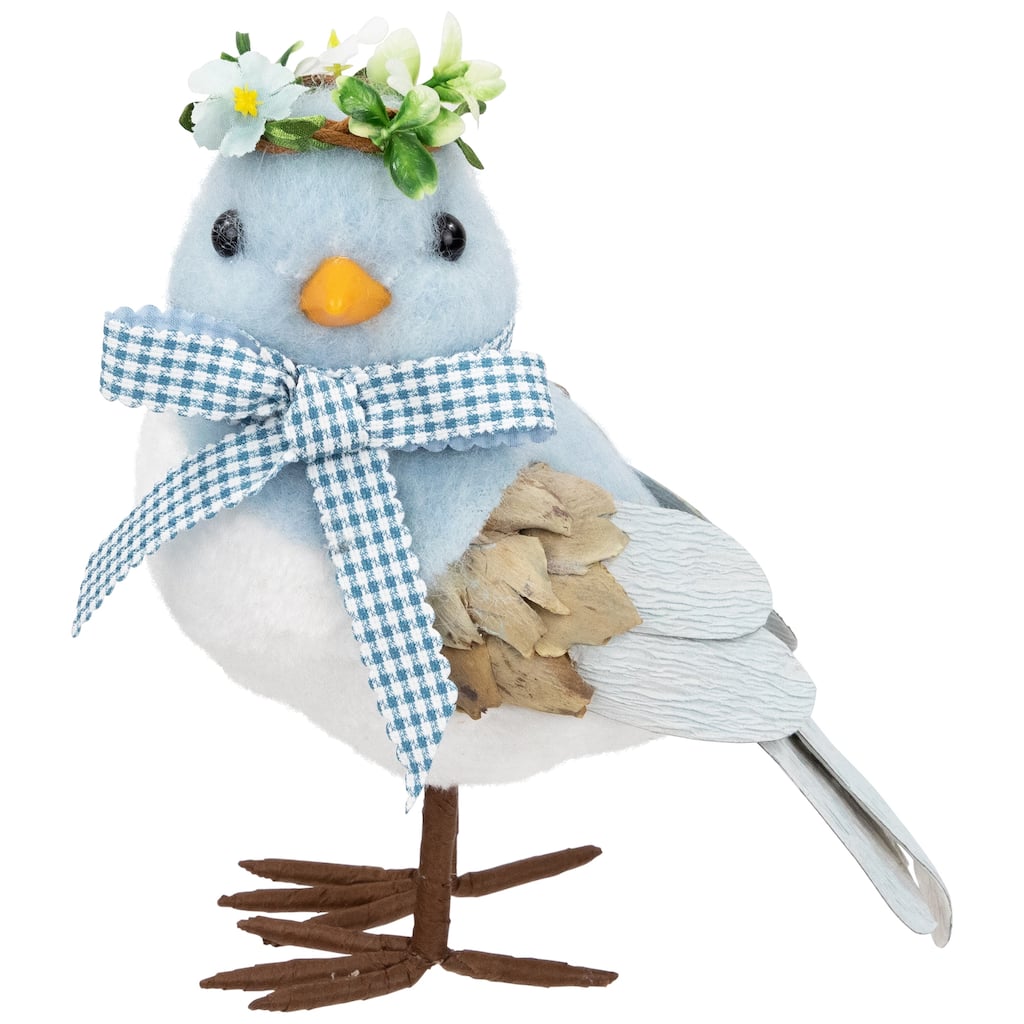 Plush Bluebird with Gingham Bow Easter Figurine - 7.25"