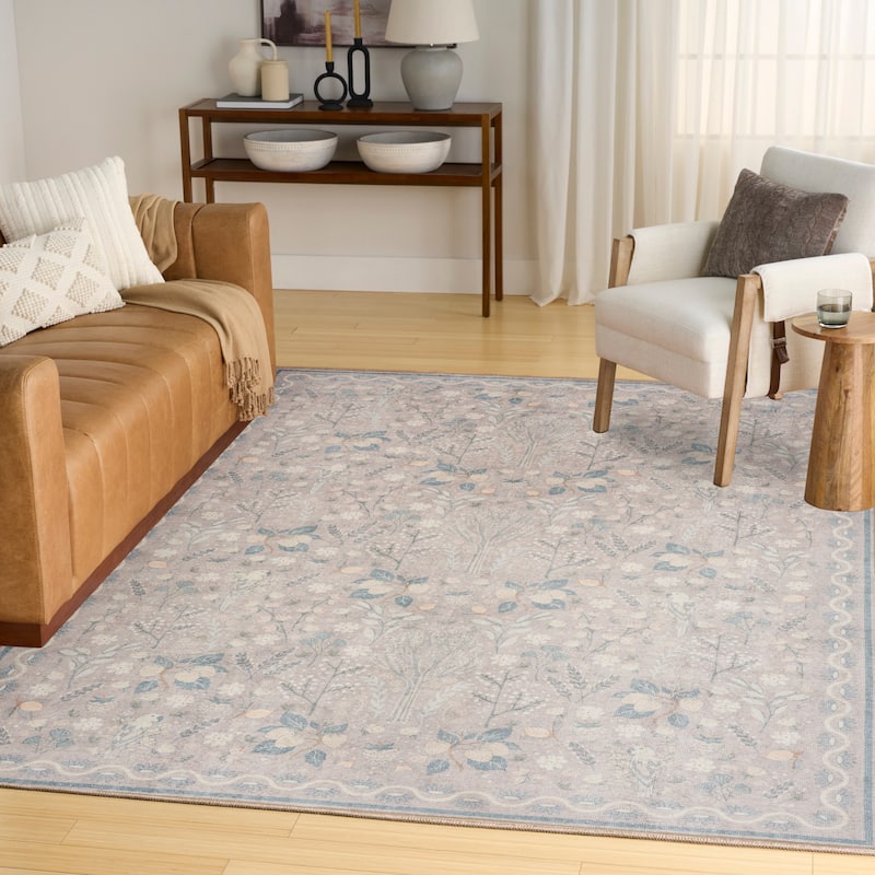 Nourison Botanical Washables Indoor only Chic Floral Area Rug - Grey/Multicolor - 5' x 7'