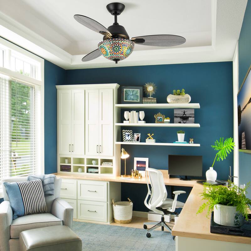 Costello River of Goods 3-blade 42-inch Modern Indoor Ceiling Fan with Mosaic Glass Shade and Remote Control