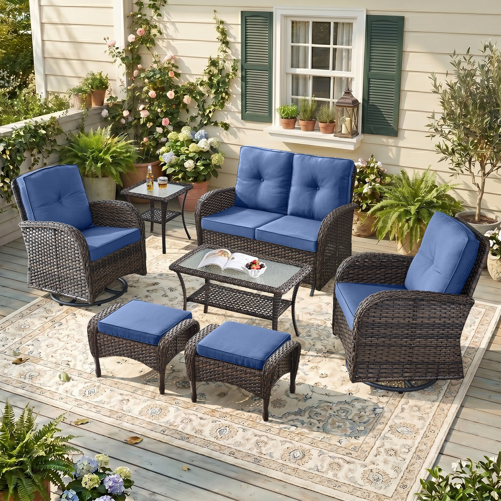 Meyreso 2-Seat Handwoven Wicker Patio Sofa Set with 3.5-Inch Thick Cushions
