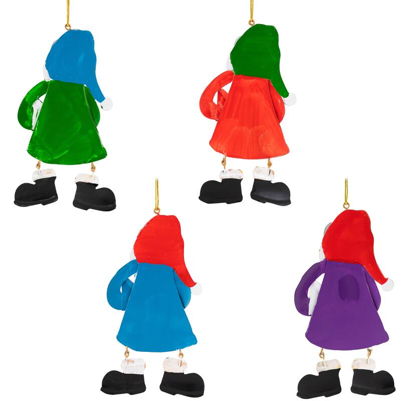 Glittered Ho Ho Caroling Santa Metal Christmas Ornaments - 5.5" - Set of 4