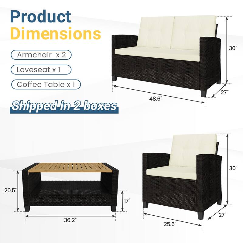 4-Piece Patio Furniture Set with 2-Tier Coffee Table, Perfect for Porch Balcony Backyard Deck
