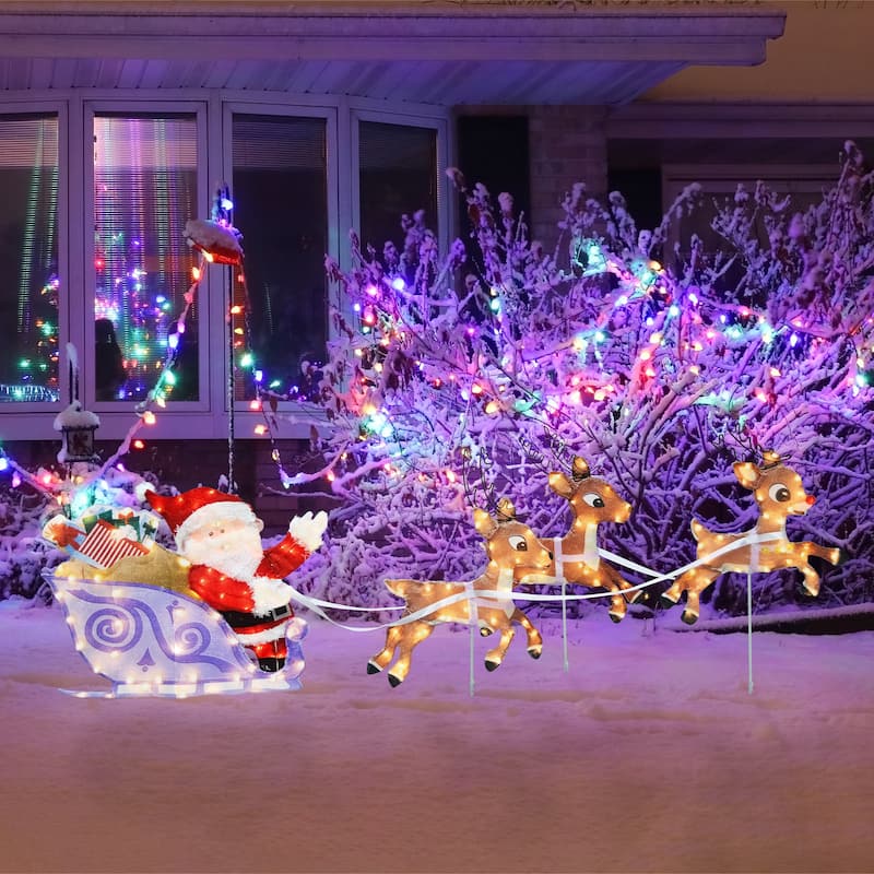 Rudolph L2D PreLit Yard Art Sleigh w Reindeer