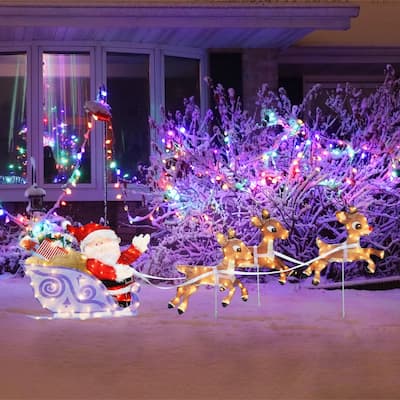 Rudolph L2D PreLit Yard Art Sleigh w Reindeer
