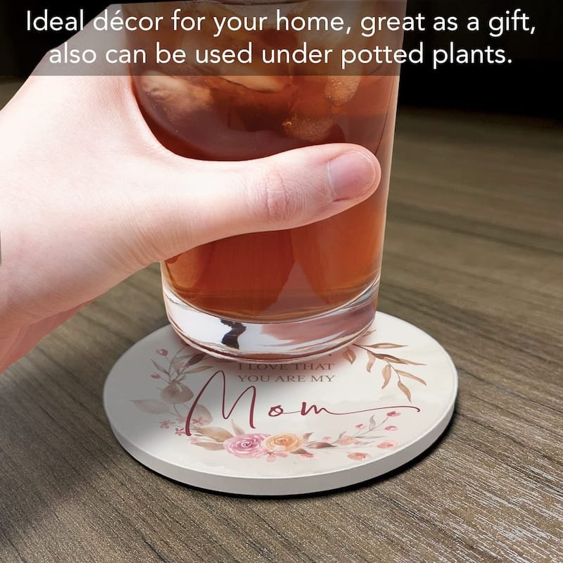 CounterArt Love You Are My Mom Absorbent Stone Tumbled Tile Coaster Set of 4 Made in The USA Protective Cork Backing