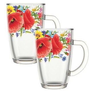 STP Goods Poppy Field Glass Tea Coffee Mug Set of 2
