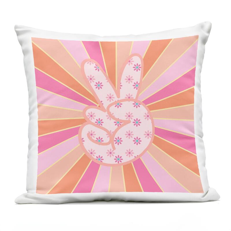 Stupell Beaming Peace Sign Hand Printed Outdoor Throw Pillow Design by Jesse Keith - Accent - Polyester - Pink - Single