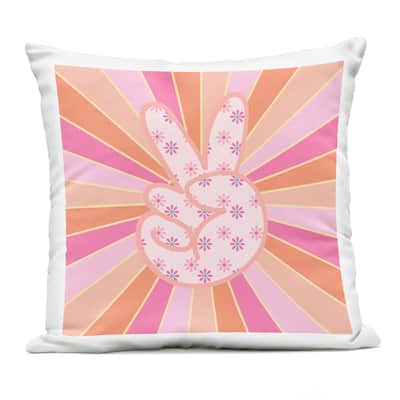 Stupell Beaming Peace Sign Hand Printed Outdoor Throw Pillow Design by Jesse Keith