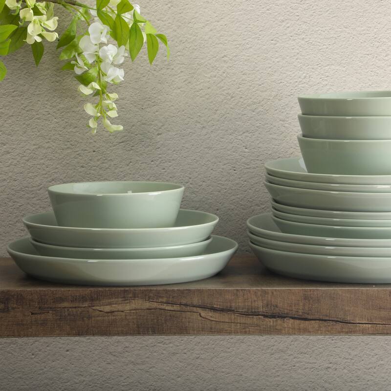 Gibson Home Summer Shades 16 Piece Plates and Bowls Dishes Service for 4 Stoneware Dinnerware Set