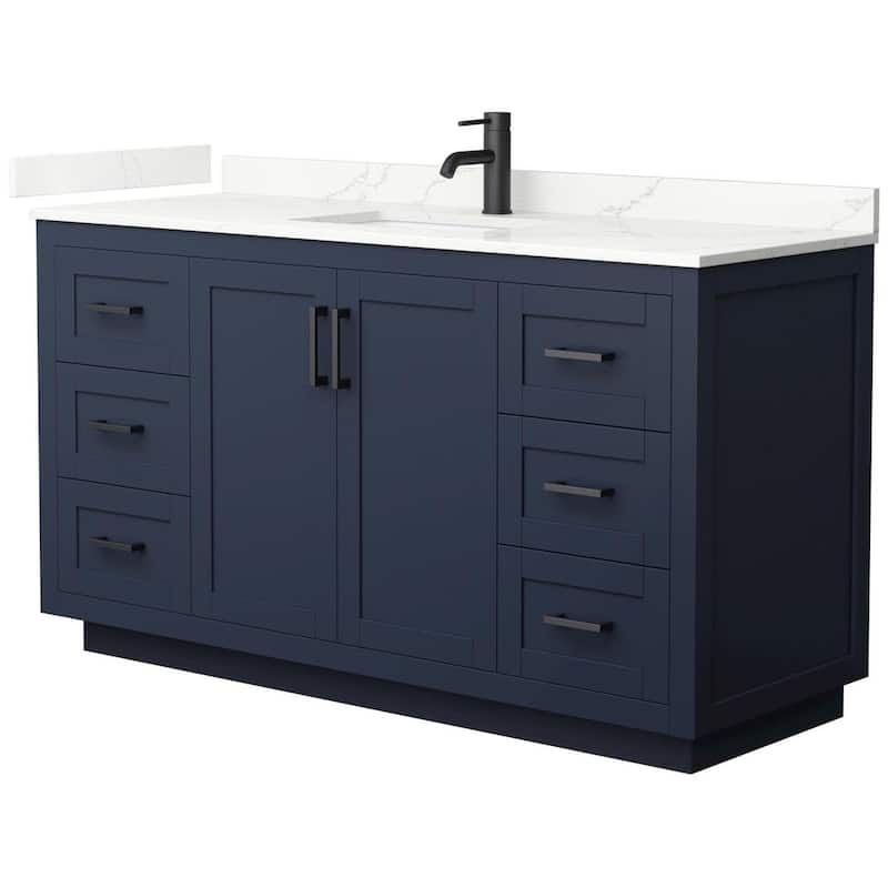 Wyndham Collection WCF292960S-QTZ-UNSMXX Miranda 60" Free Standing - Dark Blue / Giotto Quartz Top / Matte Black