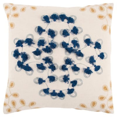 Ivory Blue Floral Decorative Pillow