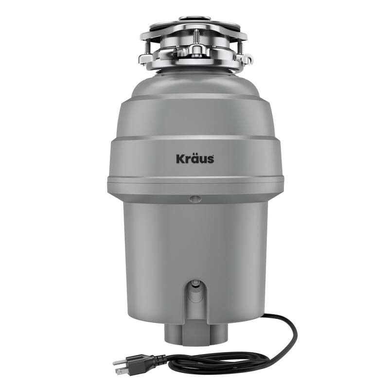 KRAUS WasteGuard Continuous Feed Garbage Disposal for Kitchen Sinks - 3 Bolt connection, Plug in, 3/4 HP - Matte Grey