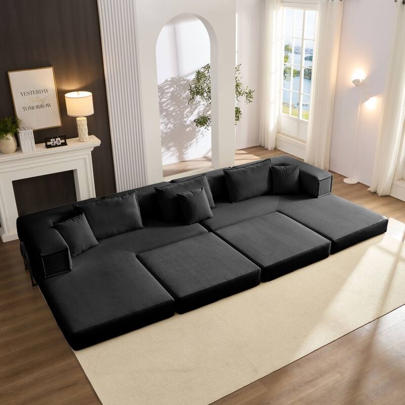 118.2" Modular L-Shaped Oversized Upholstered Sectional Sofa Set with 6 Pillows