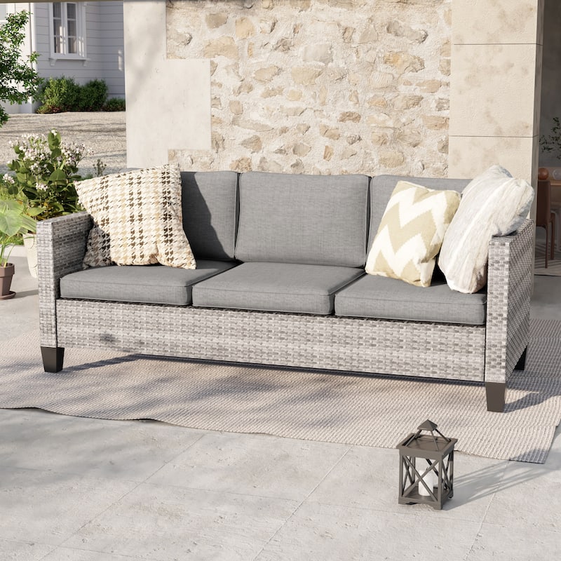 Livoosun Patio Outdoor Couch,3-Seater Furniture with Removable Cushion - Grey/Grey
