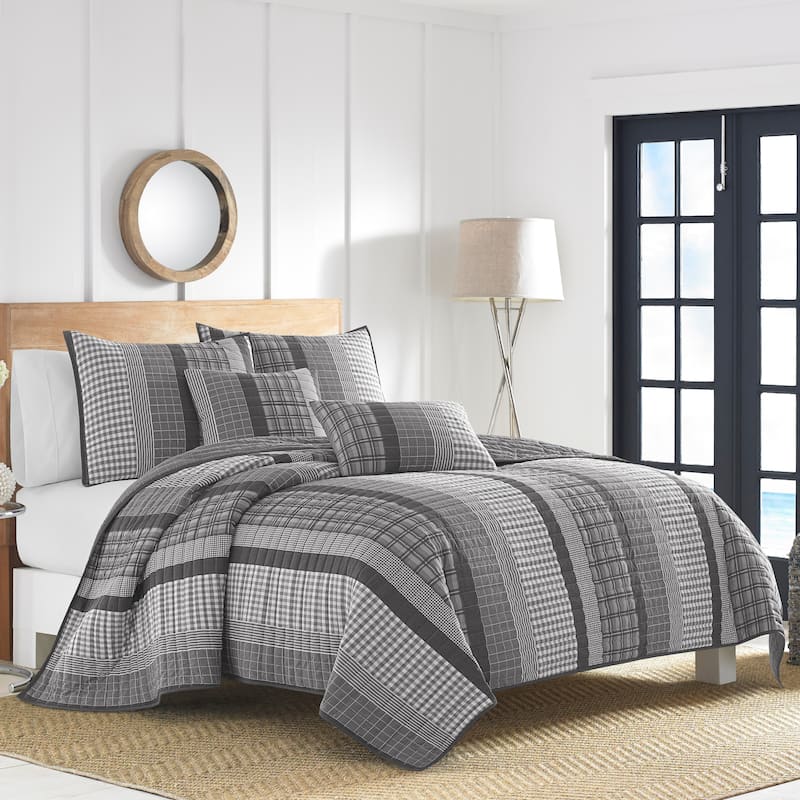 Nautica Gulf Shores Cotton Reversible Charcoal Quilt Set