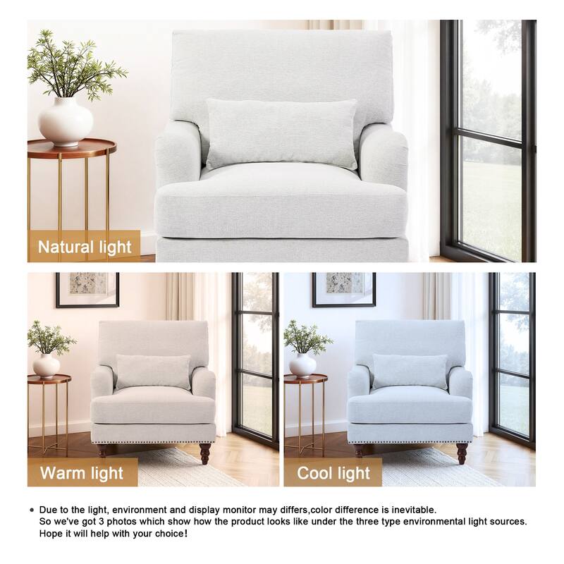 Chenille Accent Chair with Lumbar Pillow Nailhead Living Room