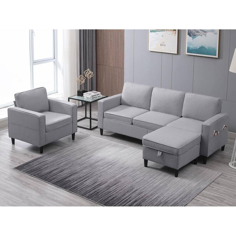 Mixoy Convertible Living Room Furniture Set-Single Sofa/Loveseat/3-Seat Sofa with Ottoman for DIY Combination