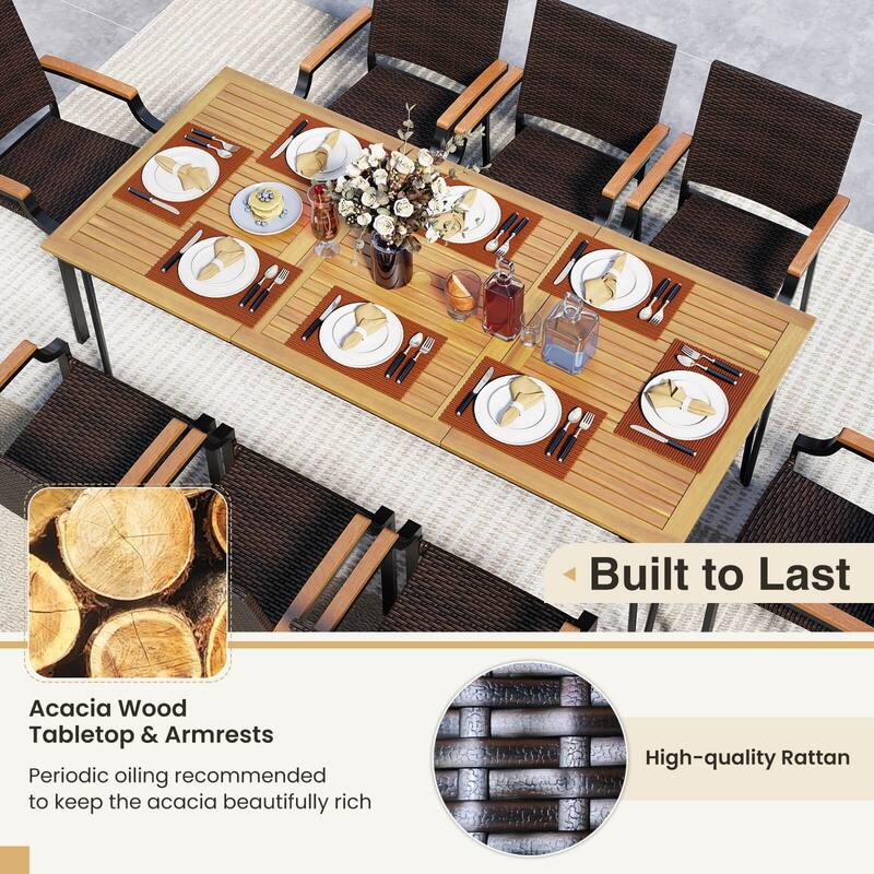 Gymax 9PCS Patio Dining Set w/79'' Rectangular Dining Table & 8