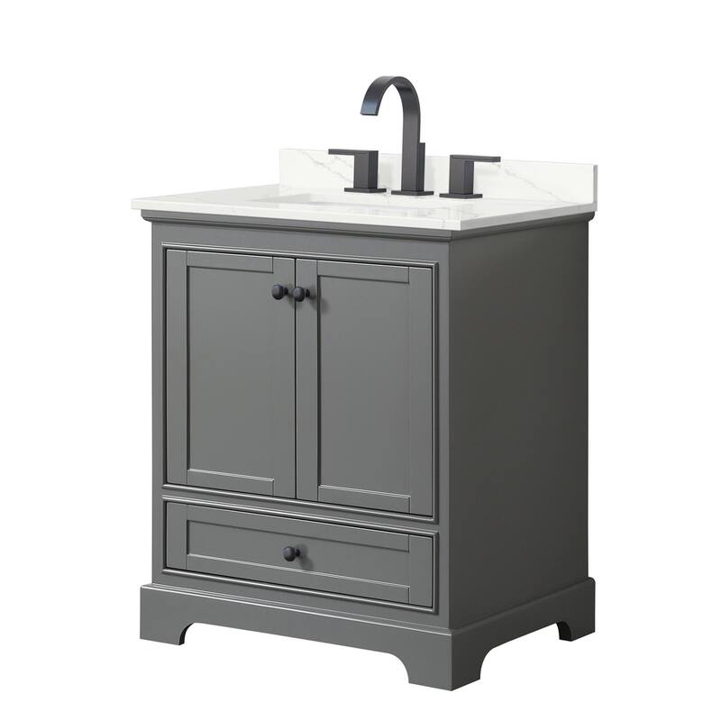 Wyndham Collection WCS202030S-QTZ-US3MXX Deborah 30" Free Standing - Dark Gray / Giotto Quartz Top / Matte Black