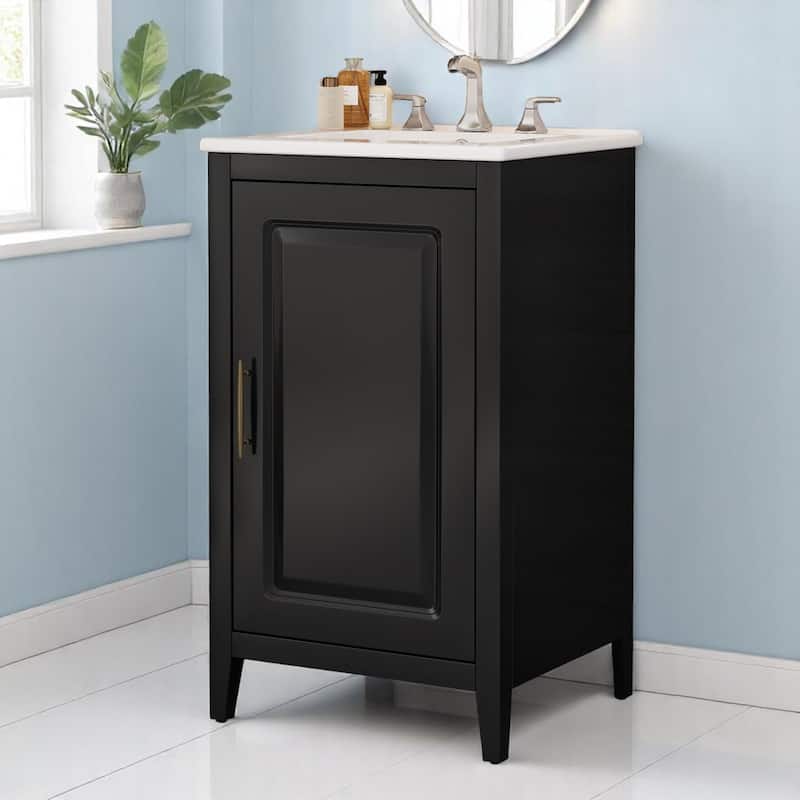 20.3 Inch Bathroom Vanity with Ceramic Sink, Drawer Storage, Soft Close Door, 8-Inch Faucet Compatible - Black