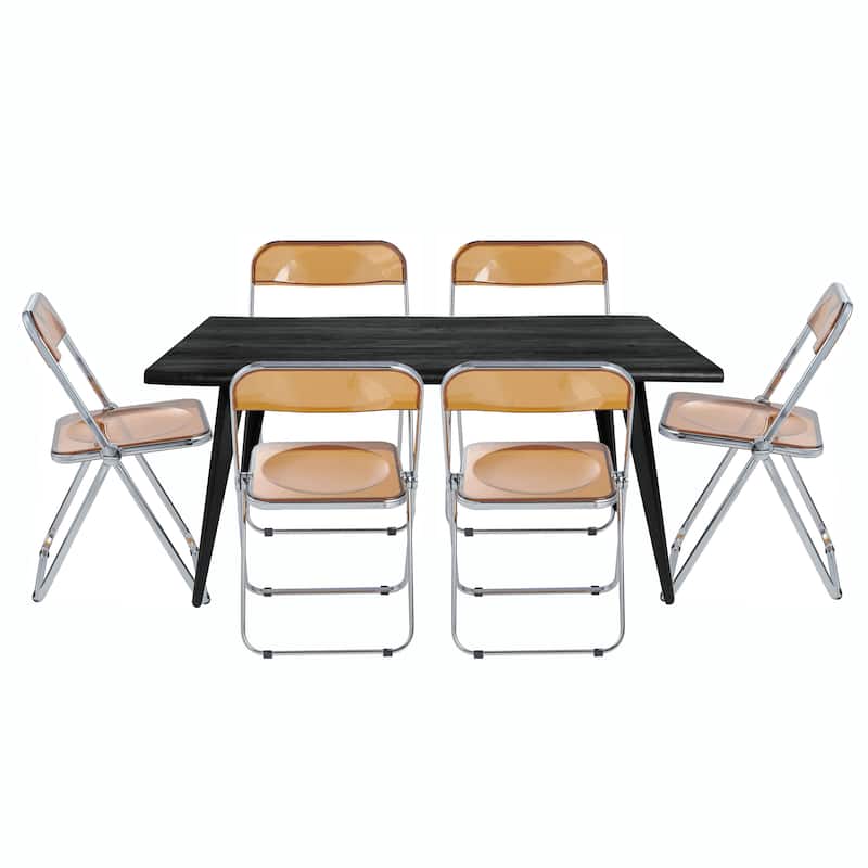 LeisureMod Lawrence Acrylic Folding Dining Chairs and Dining Table Set - Tangerine